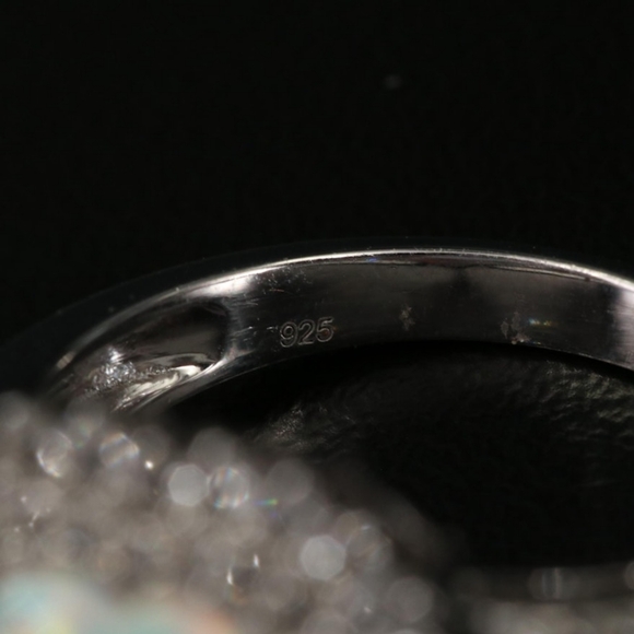 Sterling Opal and White Sapphire Heart Shaped Sterling Ring, Size 7 - Picture 5 of 5